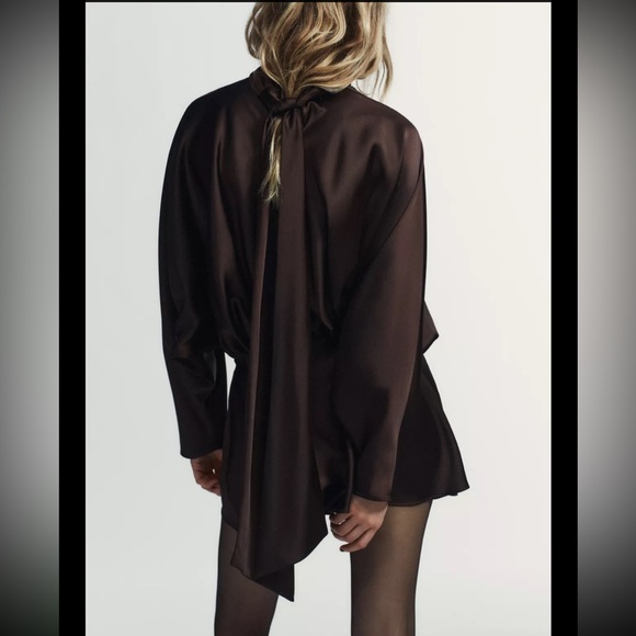 Zara SATIN EFFECT SCARF DRESS - brown 4661/215/702 - Picture 5 of 9